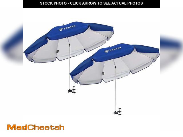 Lot 74-14353921 - AMMSUN XL 52 inch Beach Patio Chair Umbrella with Universal Clamp 360Â° Swivel UPF50+,Blue 2 PACK - ...