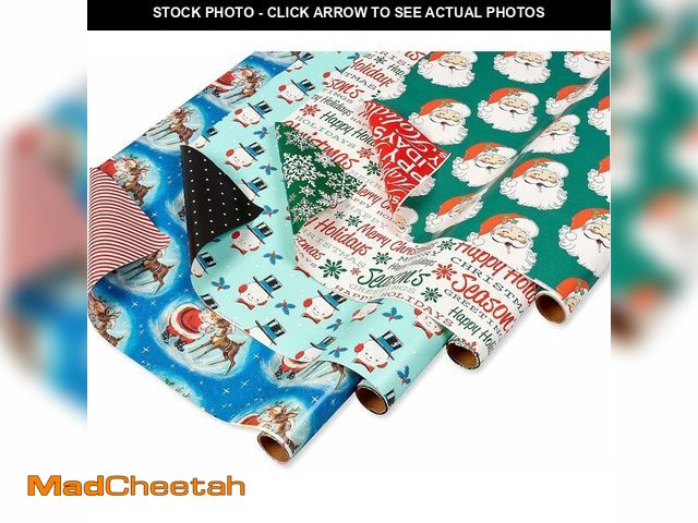 Lot 74-12761625 - American Greetings Vintage Reversible Christmas Wrapping Paper Rolls, Retro Holiday Gift Wrap (160 s...