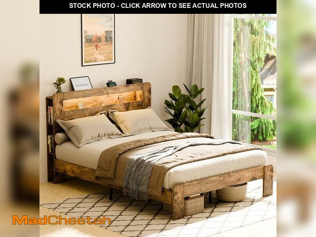 Lot 74-12786823 - Zevemomo Full Size Bed Frame with LED Lights, Full Bed Frame with Headboard, Charging Station with 2...