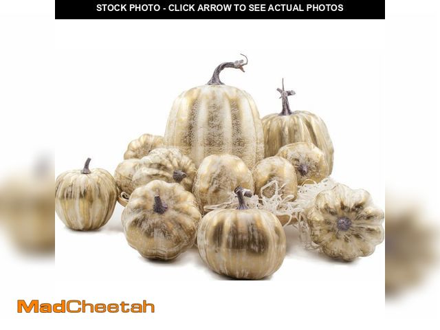 Lot 74-12712388 - Gold Pumpkins, 12 PCS Thanksgiving Table Decorations for Home, Golden Brushed Rustic Artificial Pump...