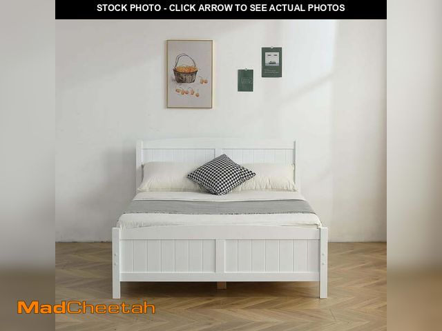 Lot 74-12679105 - Zimtown Full Bed Frame,Solid Pine Wood Twin Platform Bed Frame, Bedroom Full Bed with Headboard for ...