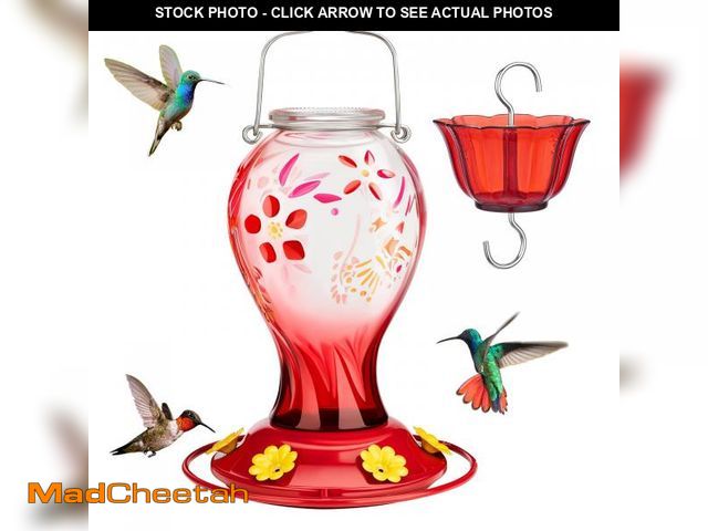 Lot 74-12438154 - Kingsyard Glass Hummingbird Feeder for Outdoors Hanging - 26 oz Leak Proof Nectar Feeder with 6 Feed...