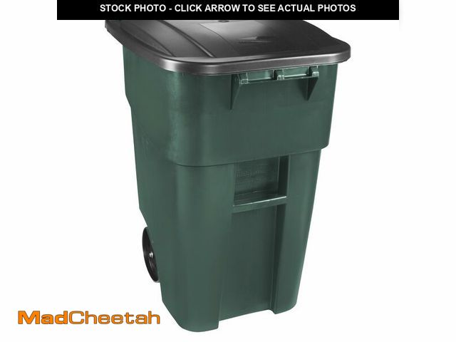 Lot 74-13801893 - Rubbermaid Commercial Products BRUTE Rollout Heavy-Duty Wheeled Trash/Garbage Can, 50-Gallon, Dark G...