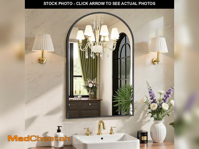 Lot 74-12633365 - Sweetcrispy 20"x30" Arched Black Bathroom Mirrors for Wall, Bathroom Mirrors for Over Sink, Metal Fr...