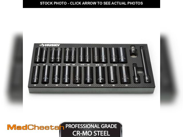 Lot 74-13691821 - Husky 3/8 in. Drive SAE/Metric Deep Impact Socket Set in EVA Foam (24-Pieces) - UNUSED