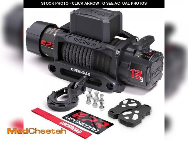 Lot 74-12430384 - OPENROAD 13500 lb Recovery Winch with Synthetic Rope and 2 Wireless Remotes - IP68 Waterproof 12V El...