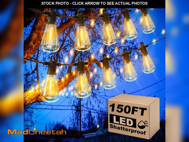 Lot 74-12123804 - Zuske Outdoor String Lights, 150FT LED Patio Lights with 72+3 ST38 Vintage Edison Shatterproof Bulbs...