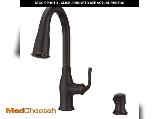 Lot 74-13039346 - Pfister Rosslyn Single Handle Pull Down Sprayer Kitchen Faucet with Deckplate Included in Tuscan Bro...