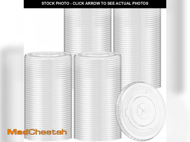 Lot 74-11545303 - 200 Pcs Clear Flat Lids Plastic Disposable PET Cup Lids with Straw Slot Fits for 12 oz, 16 oz, 20 oz...