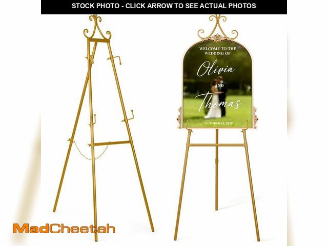 Lot 74-14263912 - 53.9" Gold Easel Stand for Sign, Heavy Duty Metal Display Easel with Storage Bag, Adjustable Art Eas...
