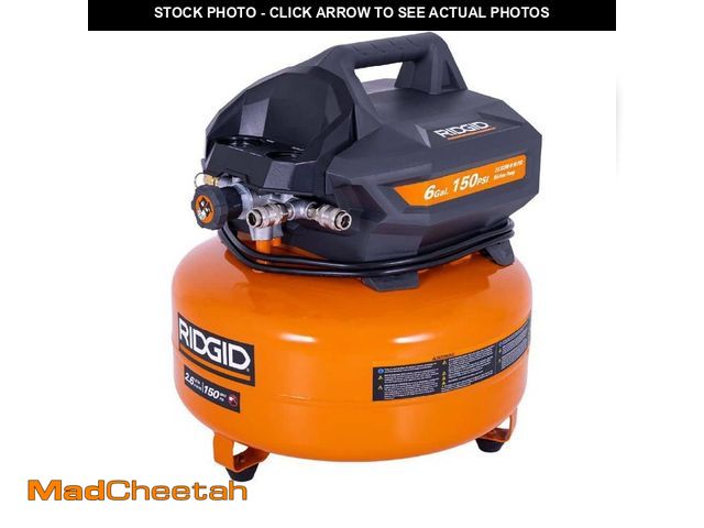 Lot 74-12553463 - RIDGID 6 Gal. 150 PSI Portable Electric Oil-Free Jobsite Pancake Air Compressor with Dual Pressure G...