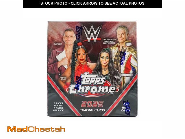 Lot 74-12496764 - 2025 Topps Chrome WWE Trading Cards Mega Box, 48 Total Cards, 6 Packs, 8 Cards Per Pack - USED