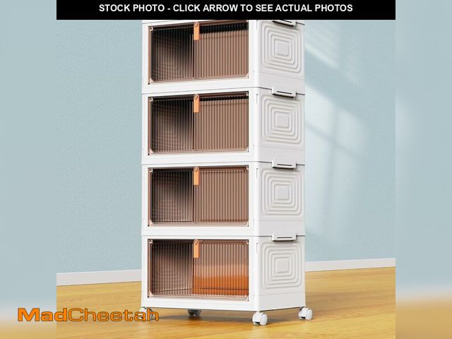 Lot 74-13956267 - YFXCVSL 4 Tier Plastic Storage Bins with Lid 23QT, Stackable Storage Containers with Wheels, Folding...