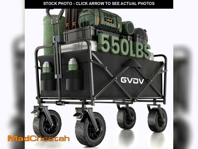Lot 74-12549463 - GVDV Collapsible Folding Wagon, 550LBS Large Heavy Duty Utility Cart with All-Terrain Wheels and Adj...