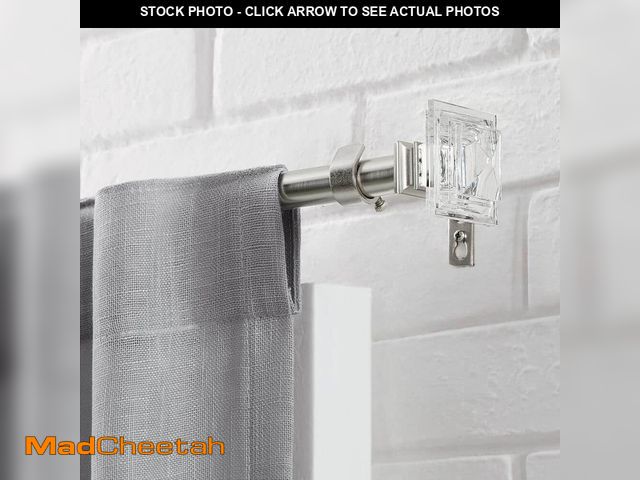 Lot 74-12551453 - 66 in. - 120 in. Telescoping 3/4 in. Single Curtain Rod Kit in Brushed Nickel with Crystal Square Fi...