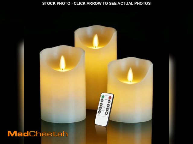 Lot 74-13621911 - antizer Flameless LED Candles 4" 5" 6" Set of 3 Dripless Real Wax Pillars Include Realistic Flames a...