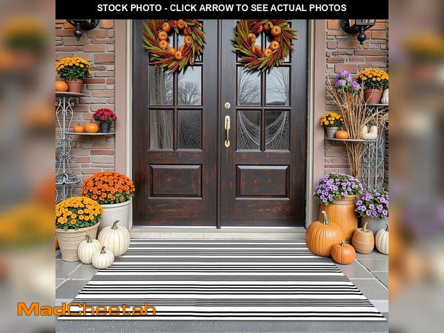 Lot 74-12874690 - Black and White Striped Outdoor Rug, 3Ã¢â¬â¢x5Ã¢â¬â¢ Cotton Modern Front Porch Door Mat Hand-Wov...