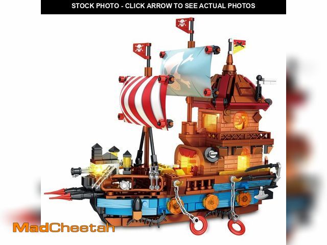 Lot 74-14151680 - Pirate Ship Building Blocks Set with Lights, Compatible with Lego Set, Modern Boat Model Toy Buildin...
