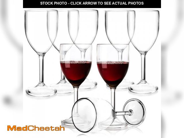 Lot 74-11559092 - WUWEOT 8 Pack Tritan Plastic Wine Glasses, 10 Oz Unbreakable Stemmed Wine Goblets, Clear Shatterproo...