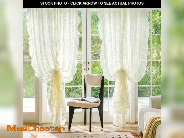 Lot 74-12706752 - TUDECO Ruffle Curtains 2 Panels - Vintage Tulle Floral Lace Cream Sheer Curtains 84 Inches Long, Sha...