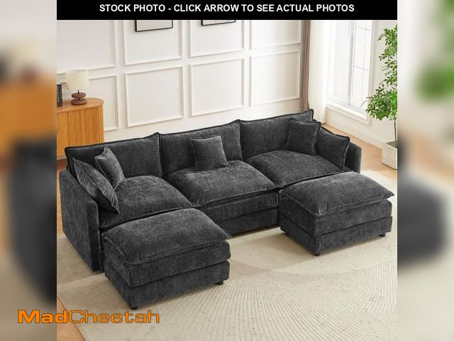 Lot 74-12425290 - GOJANE 112.2 in. Square Arm U-Shaped Chenille Deluxe Pillow Modular Sectional Sofa in. Grey with 2 O...