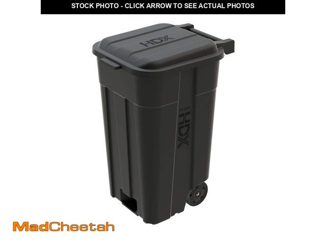 Lot 74-14605243 - (MISSING LID) HDX 45 gal. Black Heavy Duty Outdoor Trash Can with Wheels  999-2445W - UNUSED