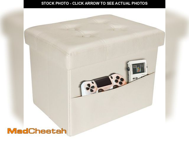 Lot 74-13768444 - FujDun Folding Storage Ottoman Square Cube Foot Rest Footstool with Side Pocket,Leather Ottoman Seat...