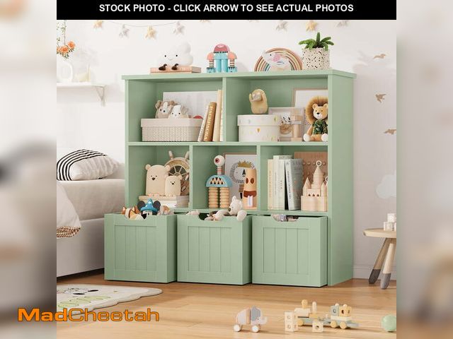Lot 74-13815435 - (MISSING HARDWARE) Homfa Toy Storage Organizer with 3 Movable Drawers, 5 Cube Kids Bookcase for Play...