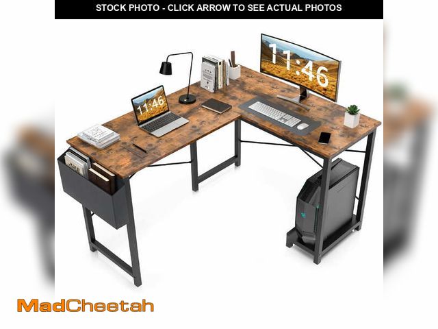 Lot 74-13053823 - (MISSING HARDWARE) CONCETTA L Shaped Computer Desk with Wooden Desktop CPU Stand Side Bag Reversible...