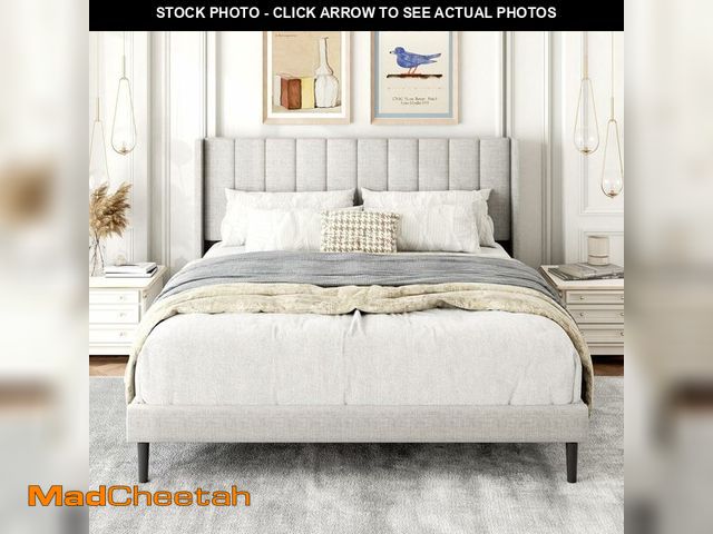 Lot 74-13790463 - Gruwans Queen Size Bed Frame with Upholstered Wingback Headboard, Easy Assemnly Platform Bed, Wooden...