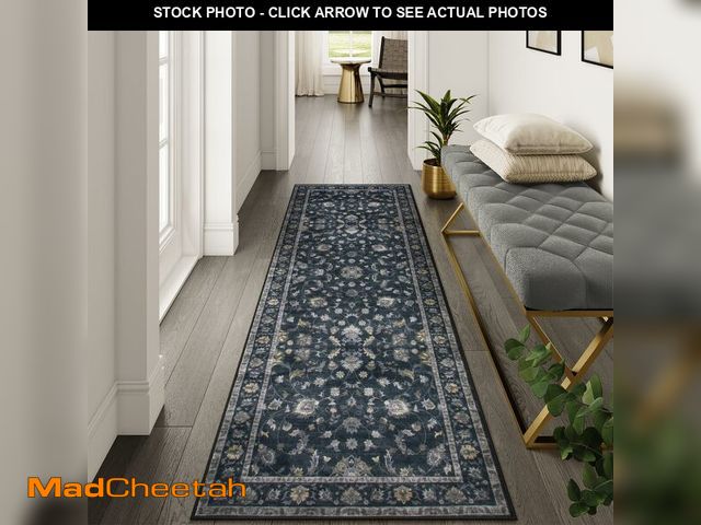 Lot 74-12979874 - Wonnitar Kitchen Rugs Non Slip Washable 2x6 Runner Rug, Vintage Black Floral Bathroom Runner, Low Pi...