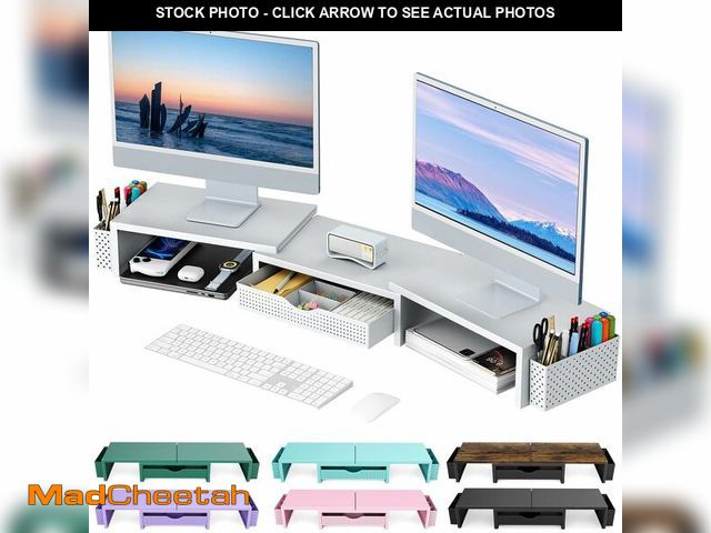 Lot 74-14147808 - gianotter Dual Monitor Stand Riser, Desk Organizer With Drawer and 2 Pen Holders, Monitor Stand for ...