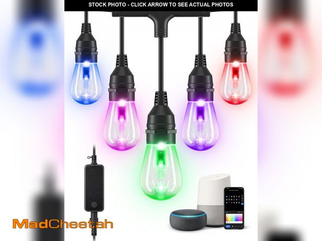 Lot 74-12114002 - EDISHINE 96ft Smart Outdoor String Lights, Color Changing Light 36 RGBW LED Bulbs, APP Control, Comp...