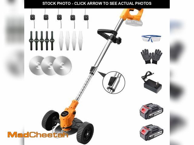 Lot 74-12668565 - Electric Weed Wacker, Cordless String Trimmer with Wheels, 2Pcs 21V 2.0Ah Batteries, 4 Types of Blad...