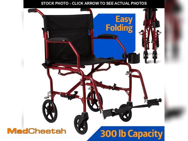 Lot 74-12725161 - Medline Transport Wheelchair with Permanent Desk Arms, Lightweight, Swing-Away Footrests, Foldable, ...
