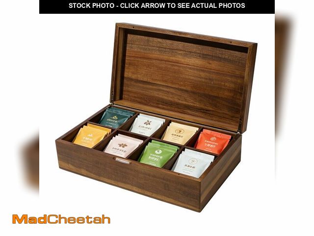 Lot 74-14264105 - Acacia Wooden Tea Bag Organizer with Magnetic Lid, 8 Adjustable Compartments Wooden Tea Box for Tea ...