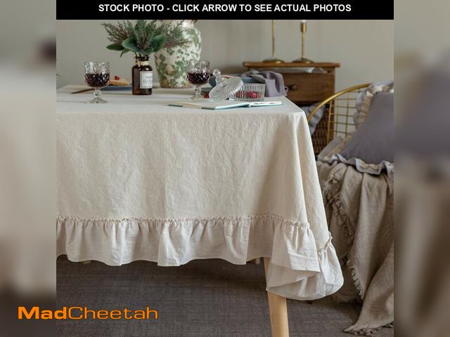 Lot 74-13625277 - GLORY SEASON Retro Farmhouse Ruffle Tablecloth Cotton Flounces Trim Washable Table Cover Tablecloths...