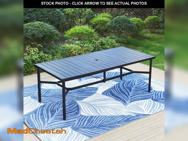 Lot 74-14354042 - MF Studio 83" Outdoor Patio Dining Table with Umbrella Hole for 8, Large Black Metal Patio Table - U...