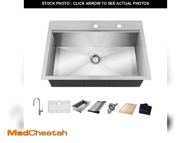 Lot 74-14112250 - Glacier Bay Zero Radius 30 in. Drop-In Single Bowl 18 Gauge Stainless Steel Workstation Kitchen Sink...