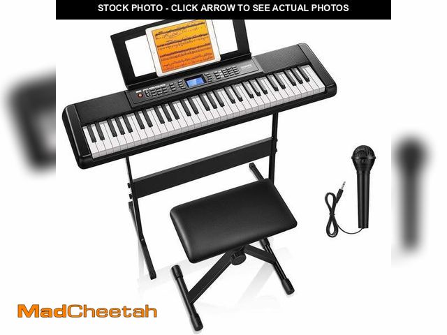 Lot 74-12985873 - Donner DEK-200 61-Key Piano Full-Size Electronic Keyboard Set, Auto Accompaniment, Metronome,, Inclu...