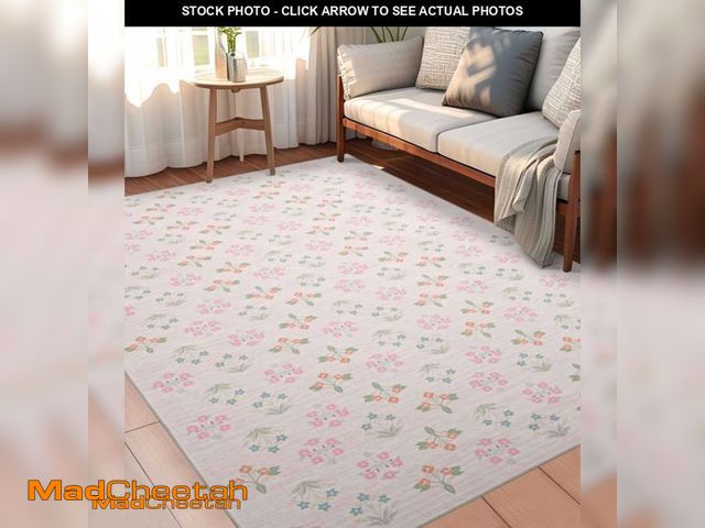 Lot 74-11986435 - YIHOUSE Pink Floral Washable Area Rug 5'x7'- Small Colorful Living Room Rug Ultra-Thin Non-Slip Area...