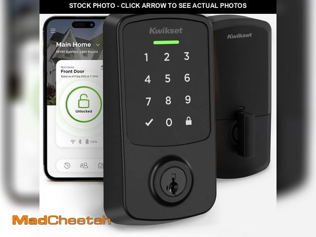 Lot 74-13270345 - Kwikset Aura Reach Matte Black Bluetooth + Matter Over Thread Enabled Smart Lock Deadbolt with Smart...