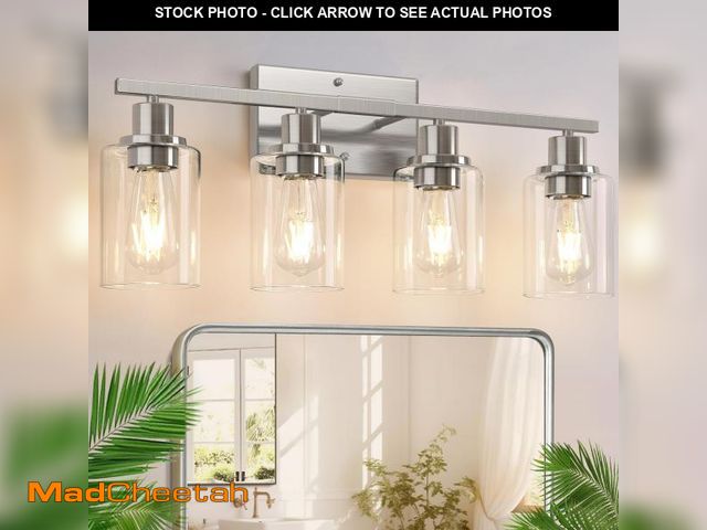 Lot 74-12116185 - Indoi 4-Light Bathroom Light Fixtures, Brushed Nickel Vanity Lights with Clear Glass Shades, Modern ...