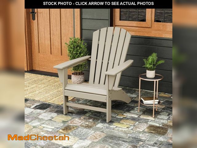 Lot 74-14342171 - POLYWOOD Grant Park Traditional Curveback Sand Plastic Outdoor Patio Adirondack Chair (Set of 1) - U...