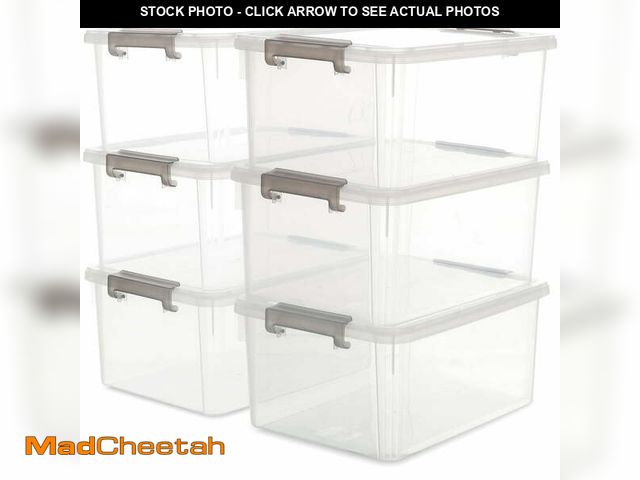 Lot 74-12765524 - 17 QT Clear Storage Bins with Lids Large Stackable Plastic (6 Pack) 15.9x11.6x7.3" - UNUSED