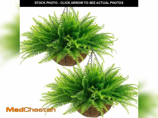 Lot 74-14205149 - 2 Pcs Fake Ferns Plant baskets,Artificial Hanging Plants, 2 Hanging Planters with 24 Pcs Leaves for ...