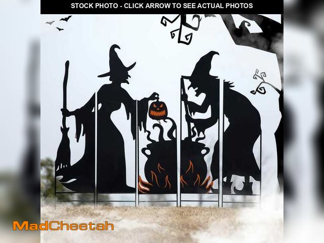 Lot 74-12682174 - Glitzhome 34.5 in. H Set of 5 Halloween Metal Silhouette Witches with Cauldron Yard Stake or Wall De...