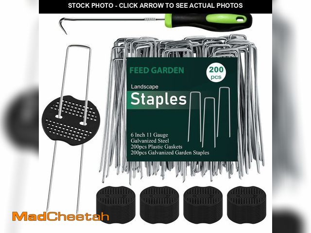 Lot 74-13960292 - FEED GARDEN 6 Inch 200 Pcs Galvanized Landscape Staples 200 Pcs Gaskets Pick Hook Garden Stakes 11 G...