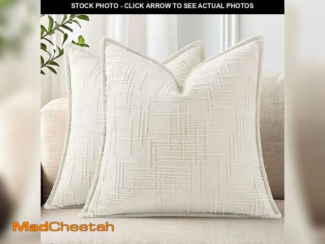 Lot 74-13568124 - decorUhome Chenille Throw Pillow Covers 18x18 Set of 2, Thick Textured Slubby Neutral Decorative Pil...