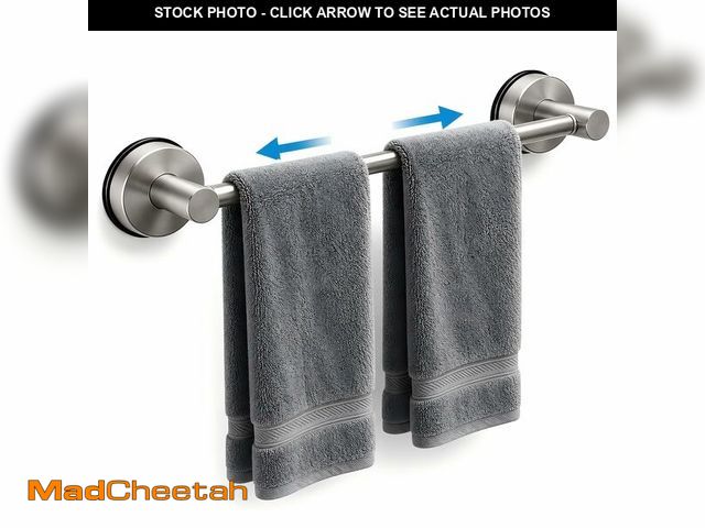Lot 74-14430375 - PawluxeNINE Suction Cup Towel Bar, Adjustable Suction Towel Rack Silver - USED
